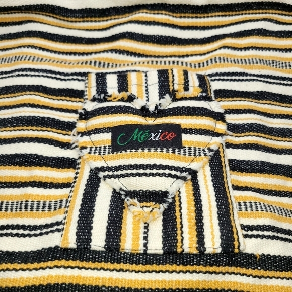 Mexico Embroidered Stripes Yellow Black White Tote 100% Cotton - Picture 7 of 11